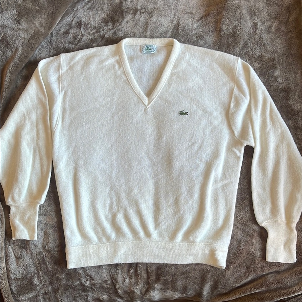 Lacoste Men's White V-Neck Sweater